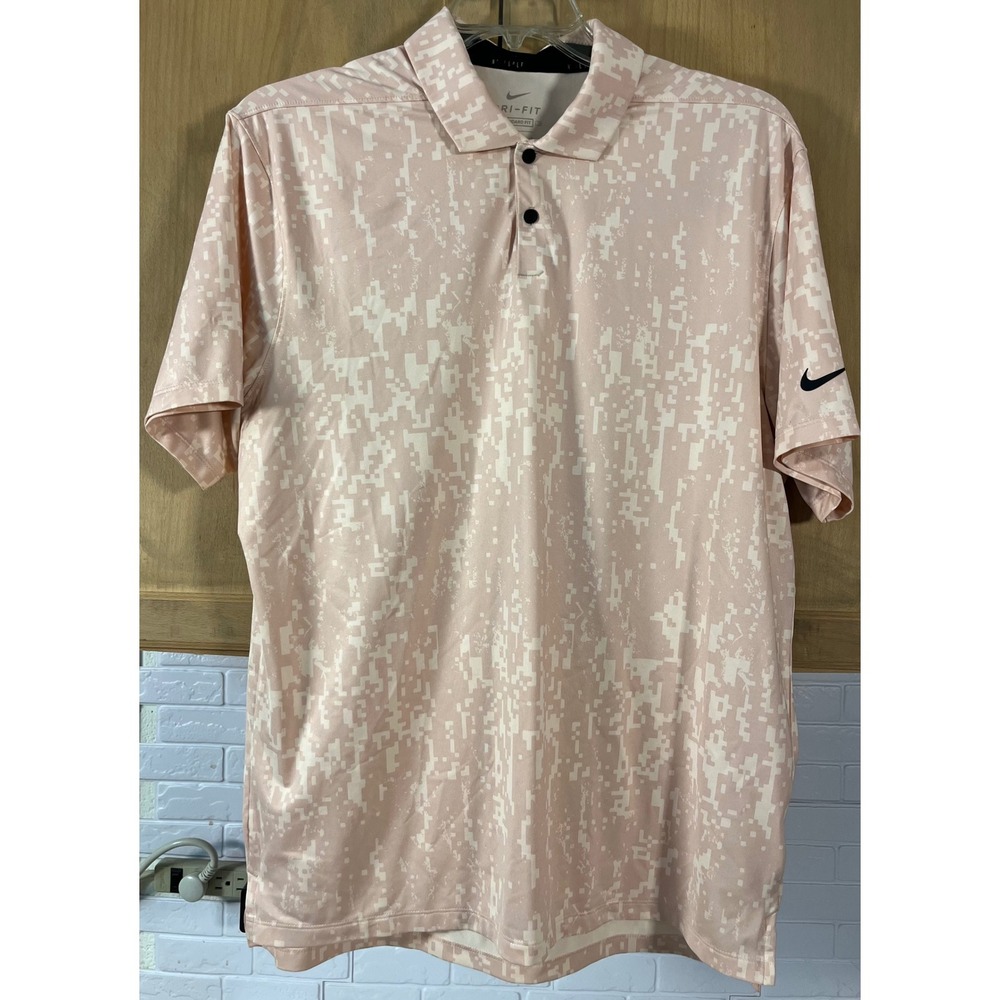 Nike Golf Polo Shirt Mens Large Pink Digital Camo Dri-FIT Short Sleeve Top